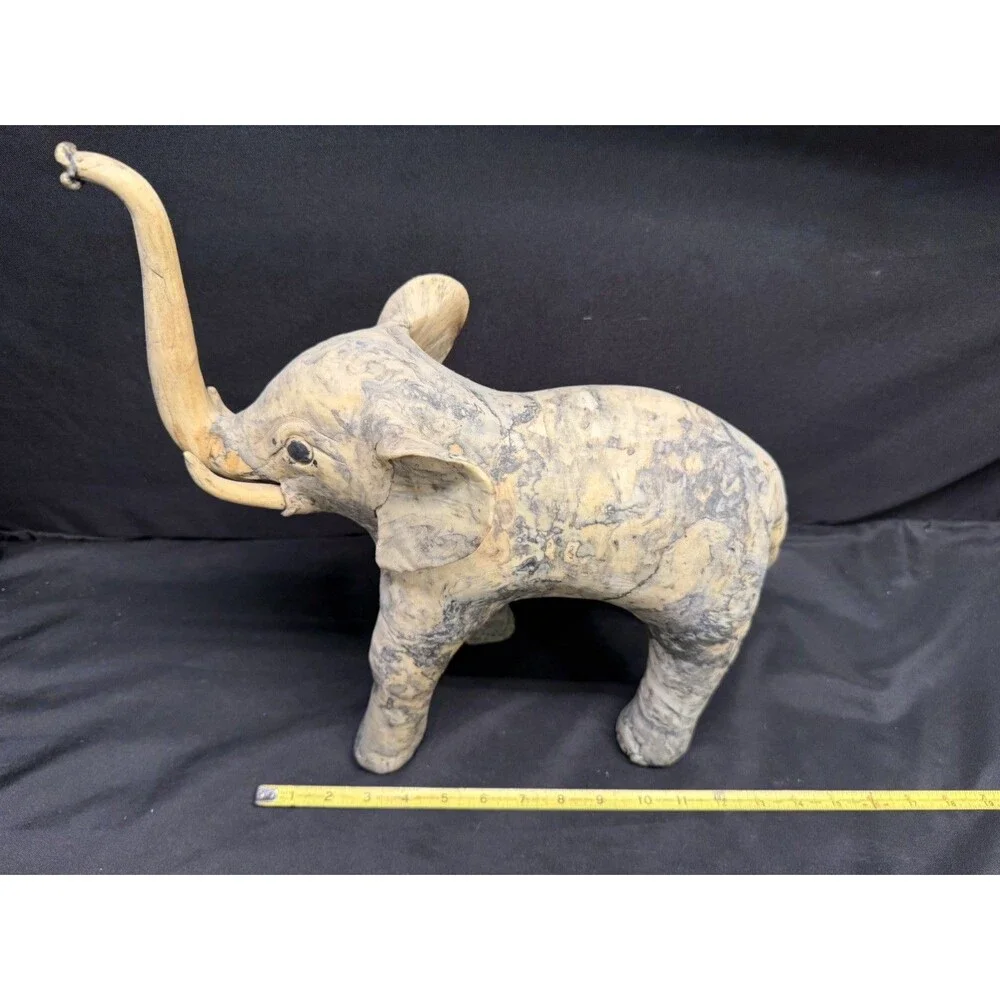 Large Carved Elephant made from Crushed Oyster Shells trunk up Vintage 15” tall